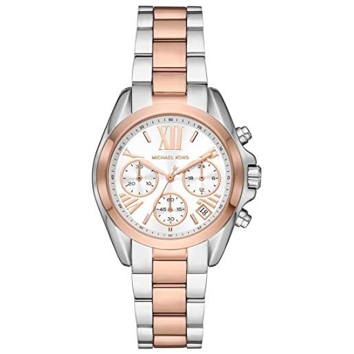 Michael Kors orologio bradshaw da donna, movimento cronografo, cassa in acciaio inossidabile da 36 mm con bracciale in acciaio inossidabile, mk7258, tonalità argento e oro rosa