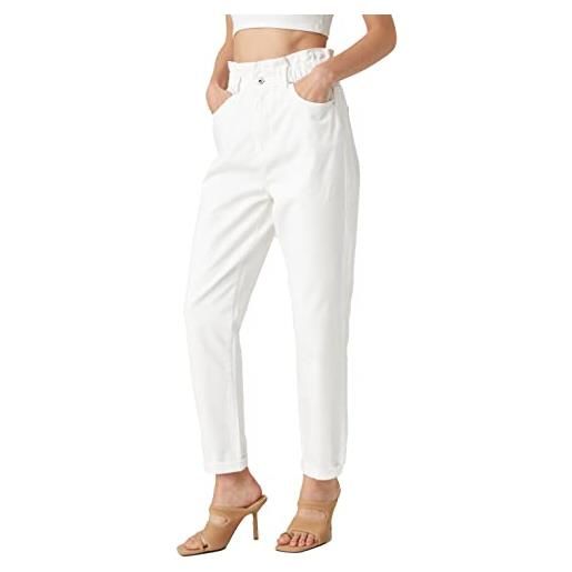 Koton pantaloni elasticizzati in denim, vestibilità rilassata, a vita alta, modello mom jean, bianco spento (001), 46 donna