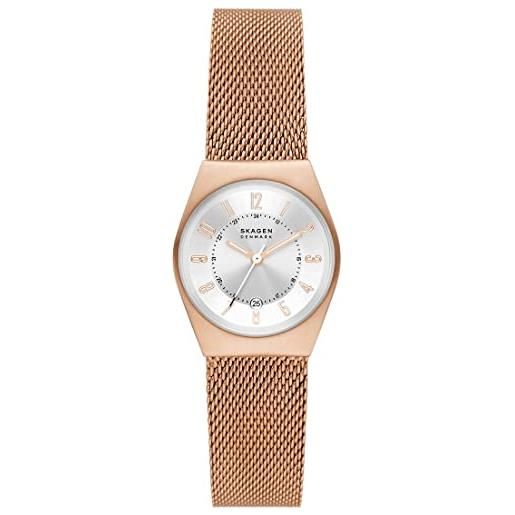 Skagen grenen orologio per donna, movimento al quarzo con cinturino in acciaio inossidabile o in pelle, tono oro rosa e bianco, 26mm