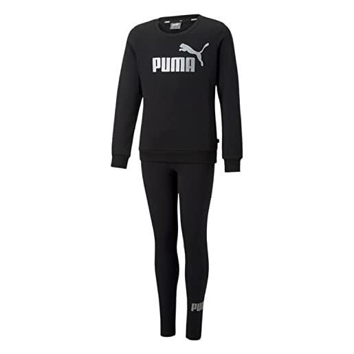 PUMA logo crew fl & leggings set g leggins, nero, 8 anni unisex-bimbi