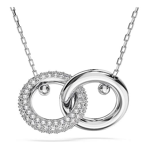 Swarovski dextera collana pendente, anelli concatenati con cristalli e zirconia Swarovski, moschettone, placcatura in tonalità rodio, bianco