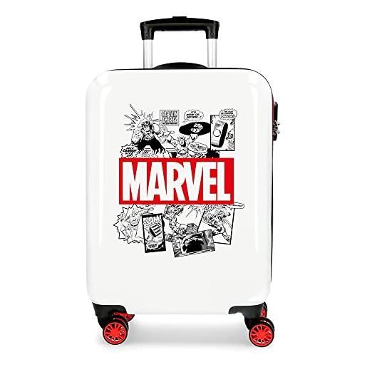 Marvel avengers comic trolley cabina bianco 40x55x20 cms rigida abs chiusura a combinazione numerica 34l 2,6kgs 4 doppie ruote bagaglio a mano