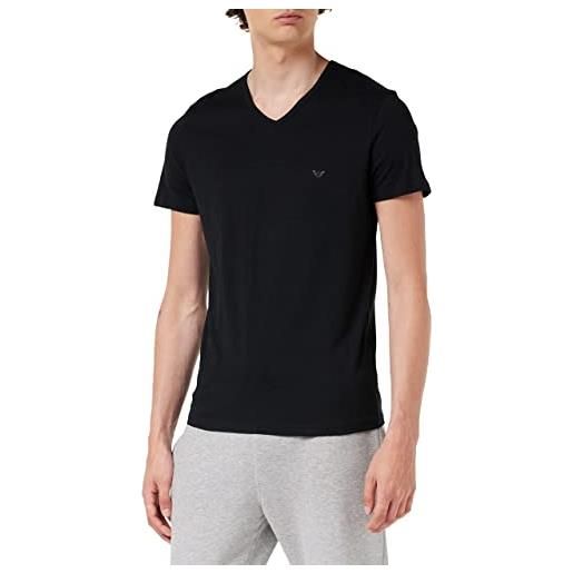 Emporio Armani uomo 2-pack v neck t-shirt pure cotton maglietta, nero (black/black), l