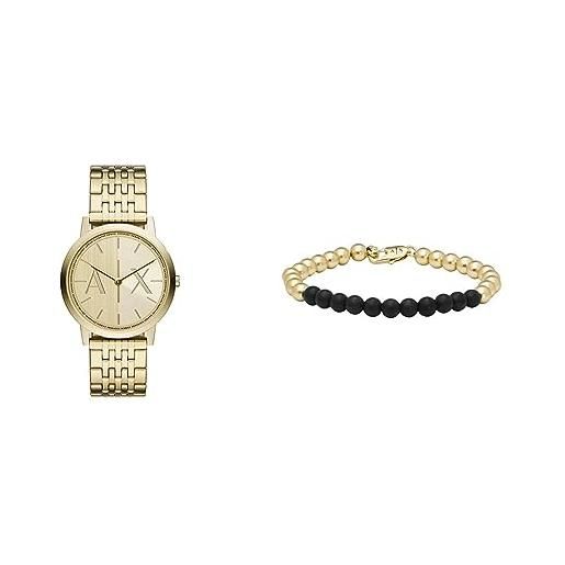 Armani Exchange orologio a due lancette in acciaio inossidabile con bracciale in ottone bicolore