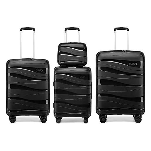 KONO set di 4 valigia rigida e borsa da toilette bagaglio a mano valigie con tsa lucchetto e 4 ruote pp leggero(nero)