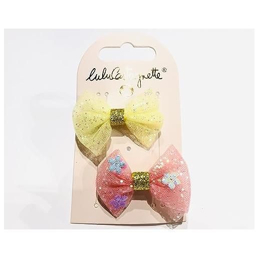Lulu Castagnette - 1 paio di fermagli fantasia per bambini in tulle - fermagli per capelli a farfalla glitterati - accessori per capelli bambino - 2 pezzi - giallo, rosa e oro