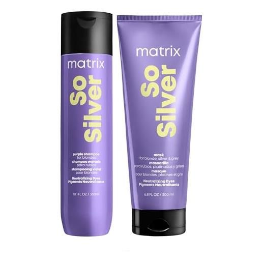 Matrix | kit so silver shampoo anti giallo 300ml + maschera neutralizzante 200ml per capelli biondi o bianchi