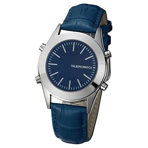 VISIONU orologio parlante inglese con sveglia, quadrante blu, cinturino in pelle blu viy-blueu-026f, cinturino
