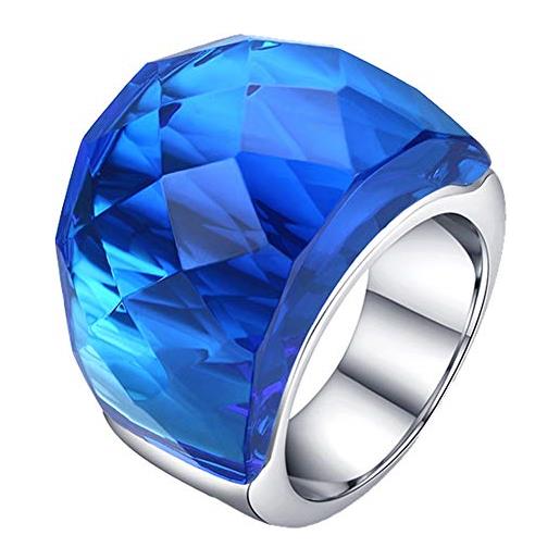 PAURO anello fede nuziale donna acciaio inossidabile retro big cubic zirconia intarsiato multi colori blu misura 12