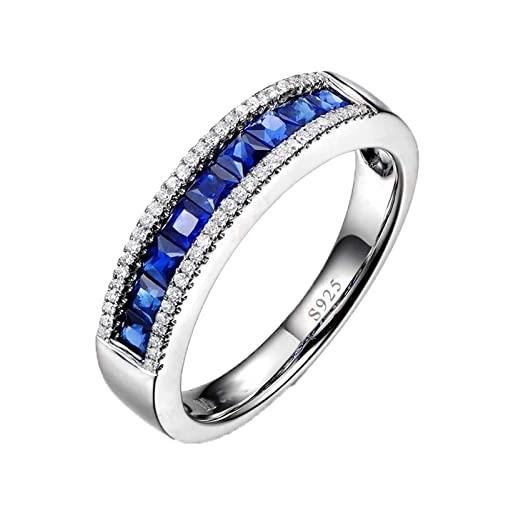 Mesnt anello promessa matrimonio | anelli argento 925 con mezza eternità zirconi blu per donna argento, taglia 18,5