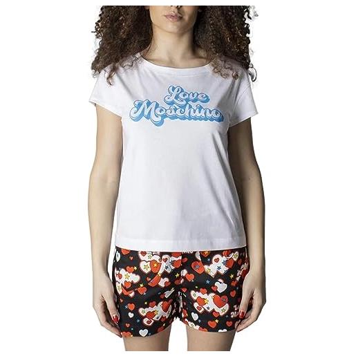 Love Moschino maglietta a maniche corte boxy fit, in jersey t-shirt, bianco/blu, 48 donna