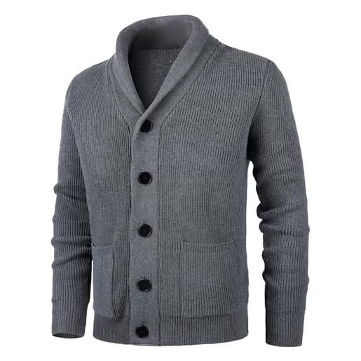 KTWOLEN maglione cardigan da uomo con collo a scialle invernale maglione felpa di cotone giacca in maglia a manica lunga cardigans con bottoni e tasche, carbone, xl