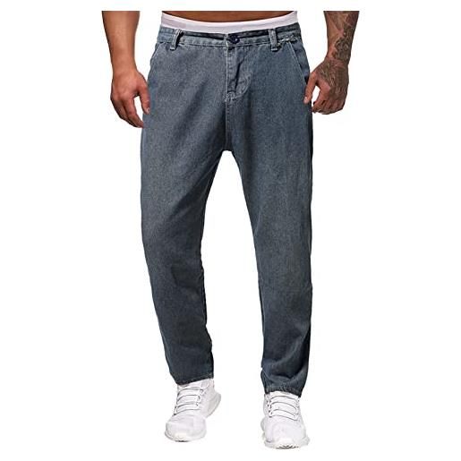 NHNKB jeans da uomo, elasticizzati, regolari, elasticizzati, comodi, da uomo, alla moda, casual, con cerniera, in denim, pantaloni lunghi, blu, xxxl