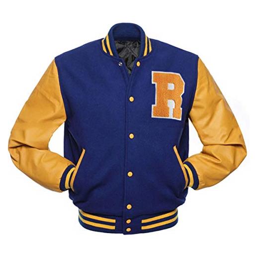 Fashion_First riverdale giacca archie andrews kj apa varsity letterman r bomber giacca in lana/pile, lana multicolore. , m