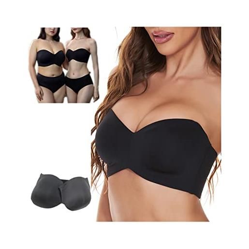 SARAYO full support non-slip convertible bandeau bra, plus size detachable-strap bra, women's strapless bra for large bust (42/95g, black)