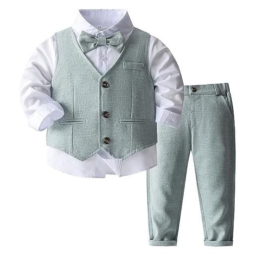 Freebily completi e coordinati bimbo bambino vestito da gentiluomo battesimo cerimonia nozze smoking abiti bambini camicie cravatta panciotto pantaloni suit formali verde chiaro a 18-24 mesi