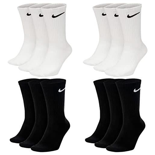 Nike everyday lightweight crew sx7676 - 9 paia di calzini da tennis, colore: bianco/nero/grigio, nero , 34-38