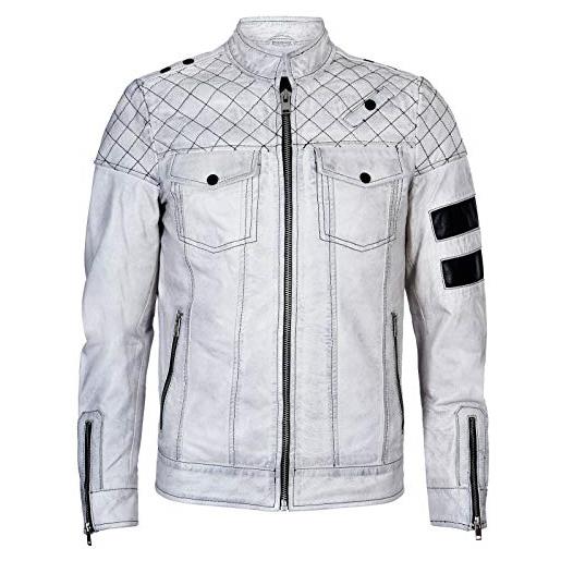 Infinity Leather giubbotto da motociclista blanco in 100% pelle con zip da uomo retrò xl