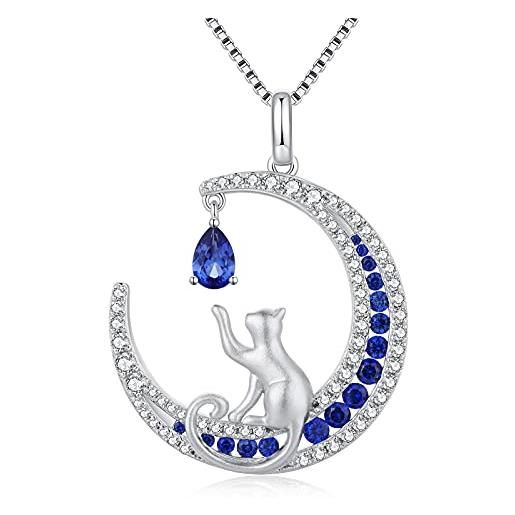 jiamiaoi collana gatto blu ciondolo gatto argento gioielli gatto, collana argento 925 gatto ciondolo collana donna gatto per donne ragazze