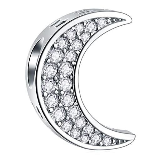 CRISNATA luna crescente scintillante charm, fit pandora braccialetto delle donne, argento sterling 925 ti amo alla luna e perlina posteriore, regalo per il ragazzo/ragazza/eid ramadan/mamma/bambino