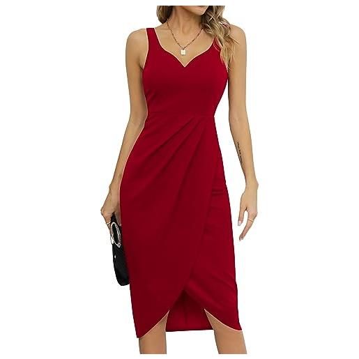 Missufeintl abito da cocktail da donna, abito avvolgente, abito estivo, elegante, per feste, stile vintage, colore: rosso, m