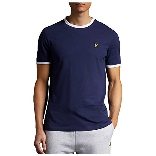 Lyle & Scott uomo t-shirt ringer - cotone bianco/blu navy xxl