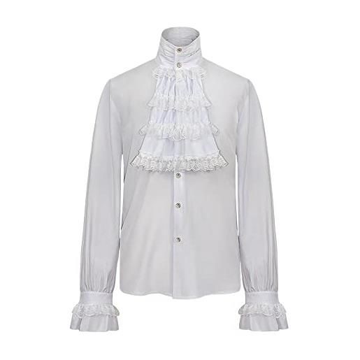 BaronHong camicia da uomo da pirata vampiro stropicciato steampunk camicia medievale vittoriano costume regency aristocrat(bianco, l), bianco, l
