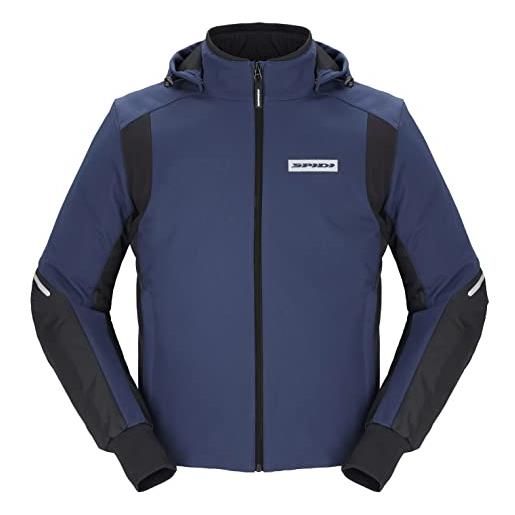 SPIDI hoodie armor h2out, colore nero e blu, taglia m, giacca da moto impermeabile e traspirante, protegge dal vento, giubbotto moto da uomo con polsini elastici