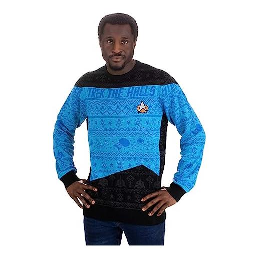 Numskull blu maglione natalizio lavorato a maglia star trek, taglia l, ideale come regalo di natale, unisex-adulto