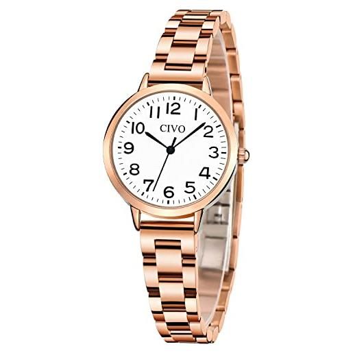 CIVO orologio donna oro rosa acciaio inossidabile quarzo analogico orologi donna impermeabile elegante design casual orologio da donna ragazze