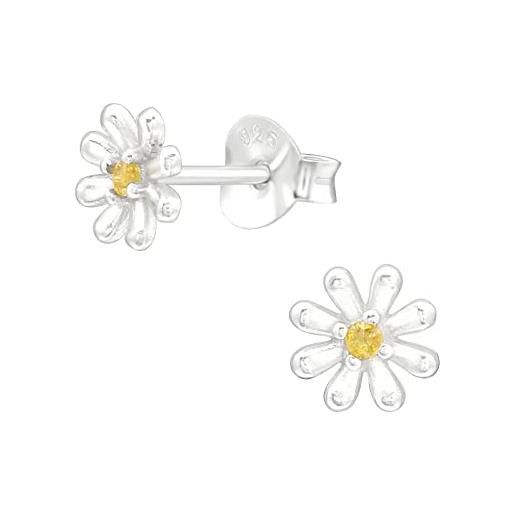 Laimons orecchini da bambina a forma di fiore 5 mm opaco lucido con zirconi gialli in argento sterling 925, argento