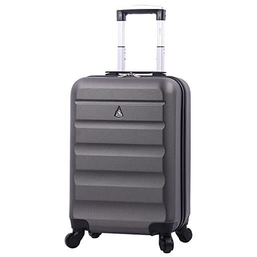 Aerolite 55x35x25cm valigia bagaglio a mano duro bagaglio a mano cabina 4 ruote, dimensione max per air europa air france alitalia klm & transavia, 5 anni di garanzia (carbone)