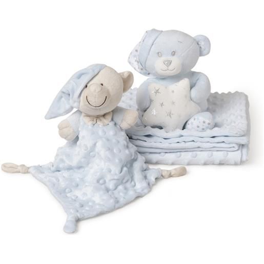 Interbaby set regalo neonato peluche + copertina + doudou orsetto celeste
