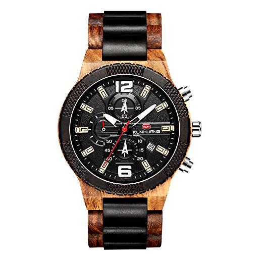 RORIOS moda orologio legno da uomo orologio da polso orologio analogico al quarzo orologio di peso cronografo con data e cinturino leggero naturale orologio di legno