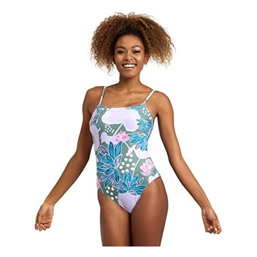 Arena allover u back costume intero donna, costume con coppe removibili, costume da bagno con tessuto elasticizzato riciclato ad asciugatura rapida, costume da donna con tessuto foderato