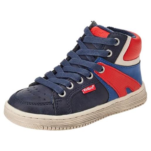 Kickers lowell, scarpe da ginnastica unisex-bambini, blu (bleu rouge marine), 25 eu