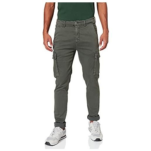 Replay pantaloni cargo da uomo jaan slim-fit hyperflex hyper. Cargo colore con elasticità, verde (verde militare 030), 31w / 30l