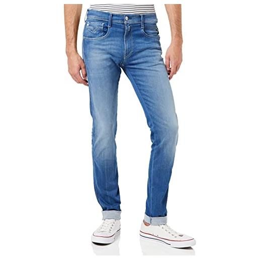 Replay jeans hyperflex slim fit anbass da uomo realizzati in materiale riciclato con elasticità, blu (medium blue 009), 30w / 32l