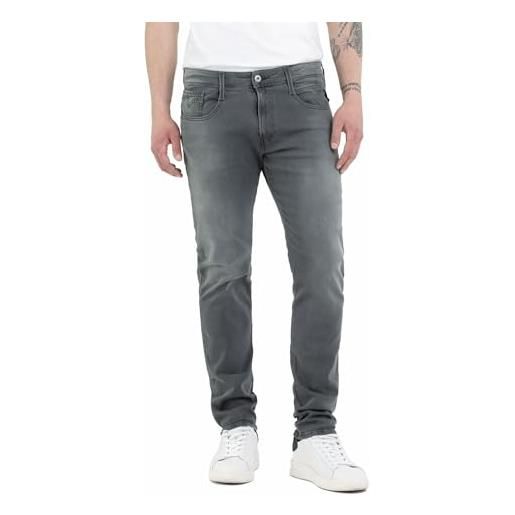 Replay jeans da uomo slim fit anbass con power stretch, grigio (dark grey 097), w36 x l30