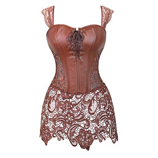WLFFW corsetto in pelle gotico corpetto donna pizzo (eu(32-34) s, nero)