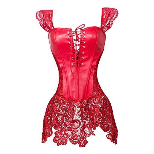 WLFFW corsetto in pelle gotico corpetto donna pizzo (eu(36-38) l, rosso)