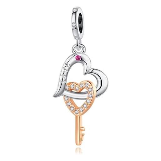 LaMenars cuore portachiavi charm 925 sterling silver delle donne bracciale collana pendente san valentino festa della mamma ragazza regalo