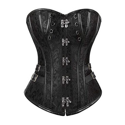 WLFFW corsetto donna steampunk fibbia disossato in acciaio (eu(40-42) 2xl, nero)
