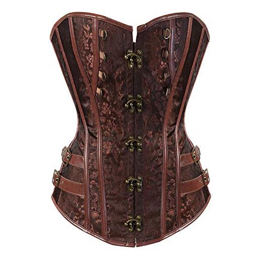 WLFFW corsetto donna steampunk fibbia disossato in acciaio (eu(48-50) 6xl, nero)
