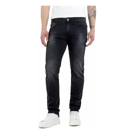 Replay jeans da uomo slim fit anbass con power stretch, grigio (dark grey 096), w34 x l34