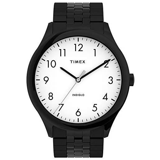 Timex men's modern easy reader 40mm watch - black case white dial with expansion band