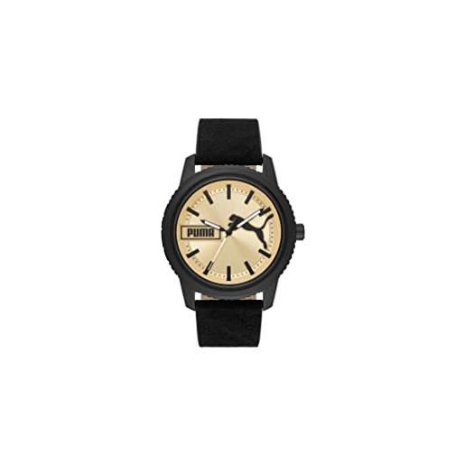 Puma orologio ultrafresh da uomo, movimento a tre lancette, cassa in nylon nero da 48 mm con cinturino in pelle, p5106