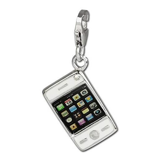 SilberDream charm ciondolo a forma di cellulare smartphone, in argento 925, colore bianco, per braccialetto, collana, orecchino, fc659
