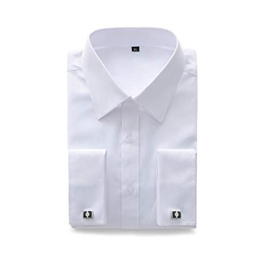 JEETOO camicie da uomo con polsini francesi manica lunga vestibilità con gemelli in metallo matrimonio camicie affari cotone per lo sposo(bianca, x-large 50-51)