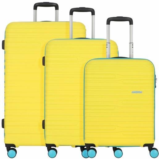 American Tourister wavestream 4 ruote set di valigie 3 pezzi giallo
